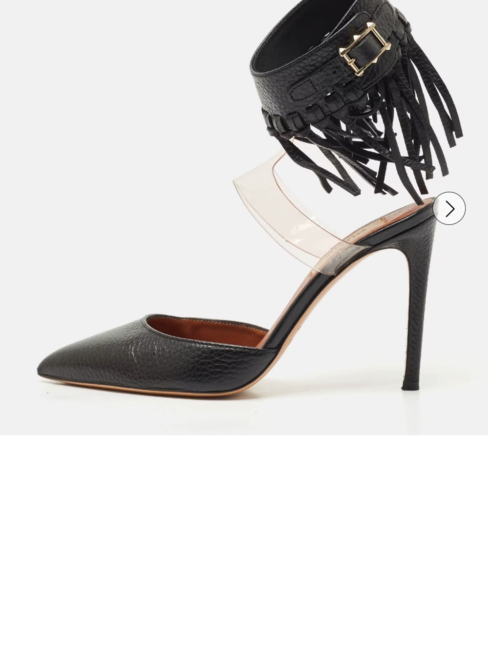 Valentino Black Fringe Ankle-Strap Pointed Toe Pump